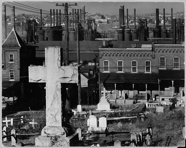 Bethlehem graveyard and steel mill. Pennsylvania / Photograph by Walker Evans
