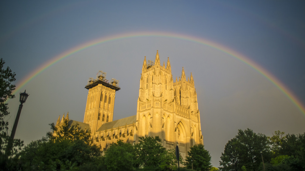 Double Rainbow at the National Cathedral by Shaun Schroth